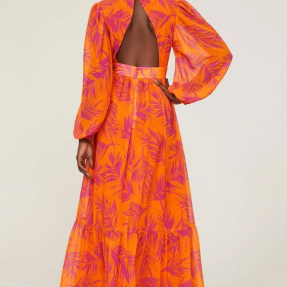 Toccin X RTR Palm Print Maxi Dress in Orange 6 Womens Long Gown - Picture 2 of 5